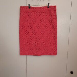 NWT J. Crew Coral Eyelet Pencil Skirt Sz 8